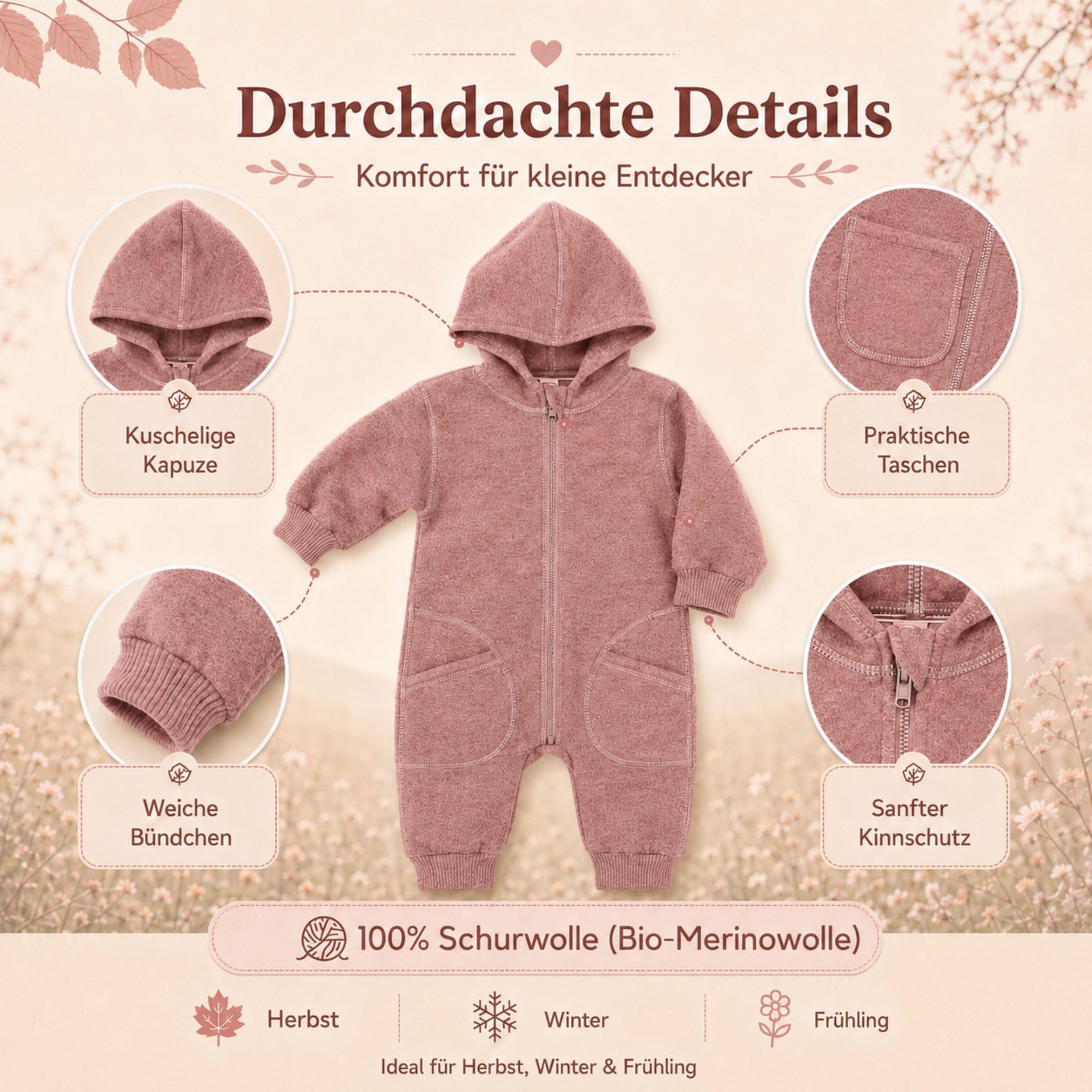 Engel Wollwalk Overall Baby & Windel Blaubaer - Walkoverall baby mit Kapuze 100% Schurwolle (kbT) - Baby WollwalkTemperaturregulierend, Hautfreundlich, Bio-Merinoschurwolle, Mit Reißverschluss