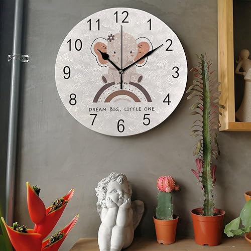 Miniatura 3 de Hapuxt Reloj de pared de PVC sin tictac, silencioso, lindo, bohemio, arco iris, elefante, redondo, funciona con pilas, decorativo para el hogar,