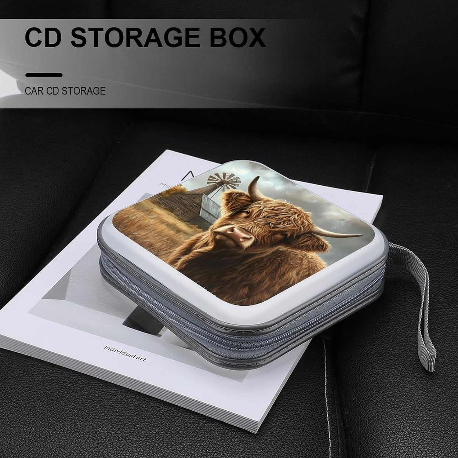 Highland Cow And Windmill Funny CD Case 40 Capacity DVD Storage Holder Portable Disc Wallet Organizer Bag for Home Travel image 5