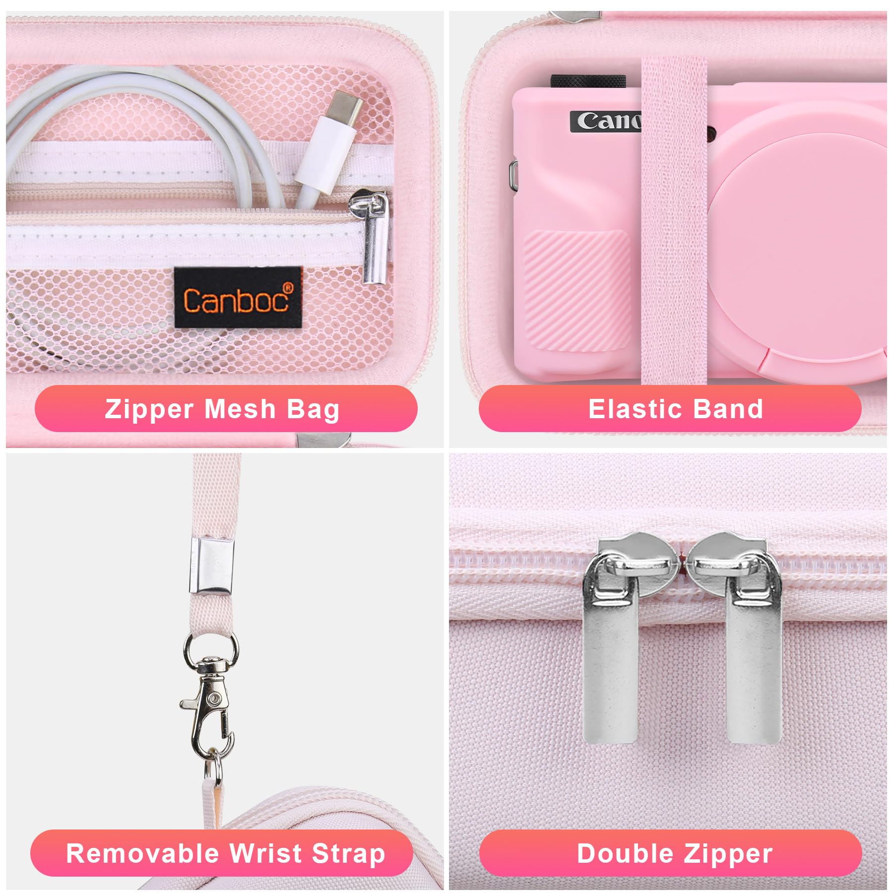 Estuche Canboc para cámara Digital Canon PowerShot G7X Mark III, Estuche de Transporte Duro + Cubierta de Silicona Suave con Cubierta de Lente extraíble, Rosa gelatina