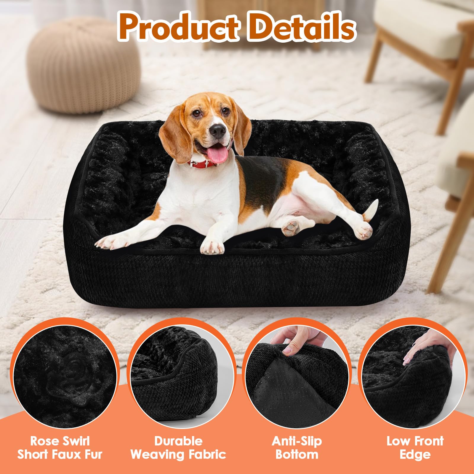 Muecleao Dog Bed for Small and Medium Dogs Washable Rectangular Pet Bed with Soft Plush Interior, Anti-Slip Bottom - Image 2