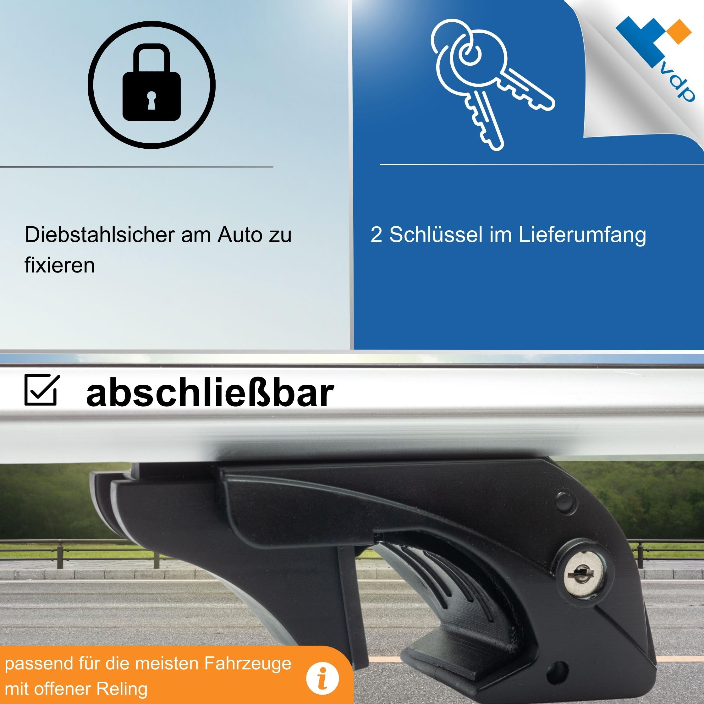 Dachgepäckträger Auto - Dachträger Universal Lion 1 | Auto Dachträger offene Reling | Dachträger für Reling abschließbar | Aluminium Grundträger Dachreling bis 90kg - 120 cm Länge
