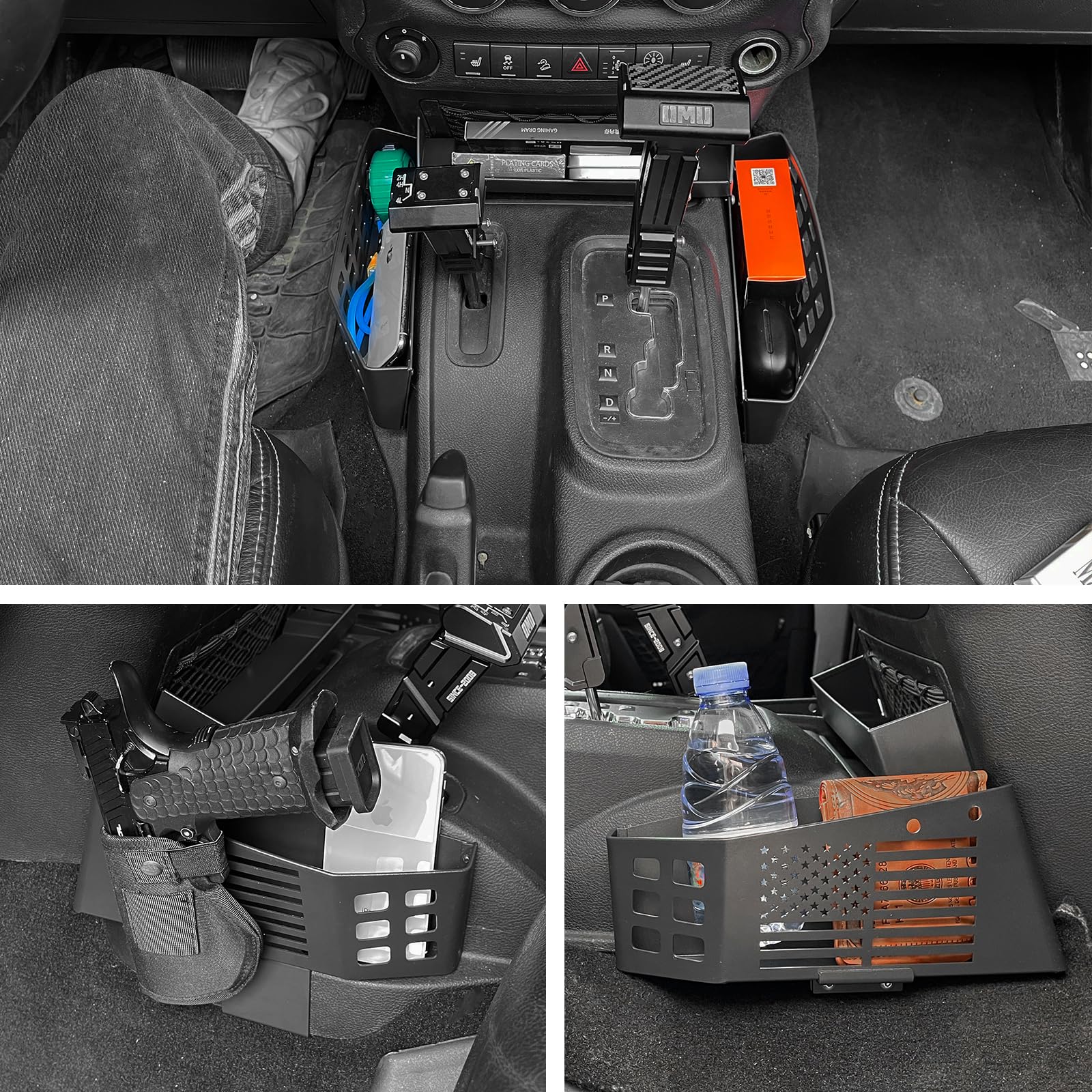 Metall-Organizer für die Schalthebelkonsole für Jeep Wrangler JK JKU 2011–2018, Aufbewahrungsbox für den Schalthebel, Hängebox für die Mittelkonsole, Münzaufbewahrungsbox für das Getriebefach