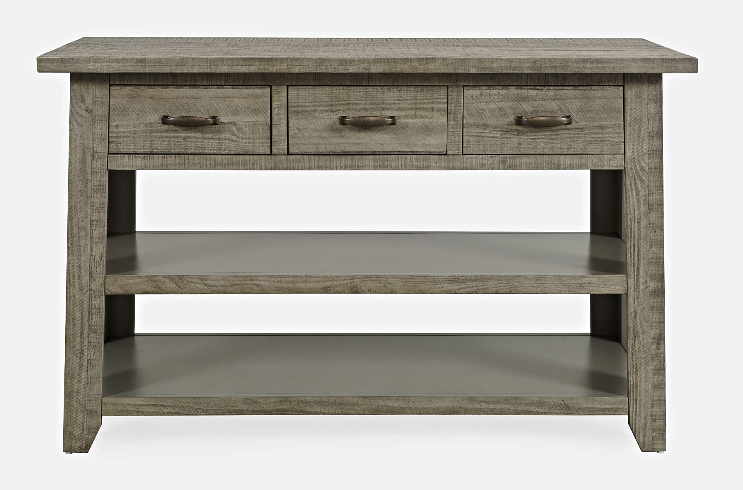 Jofran Telluride Rustic Distressed Solid Wood 50" Console Table with Built-in Storage, Driftwood Grey