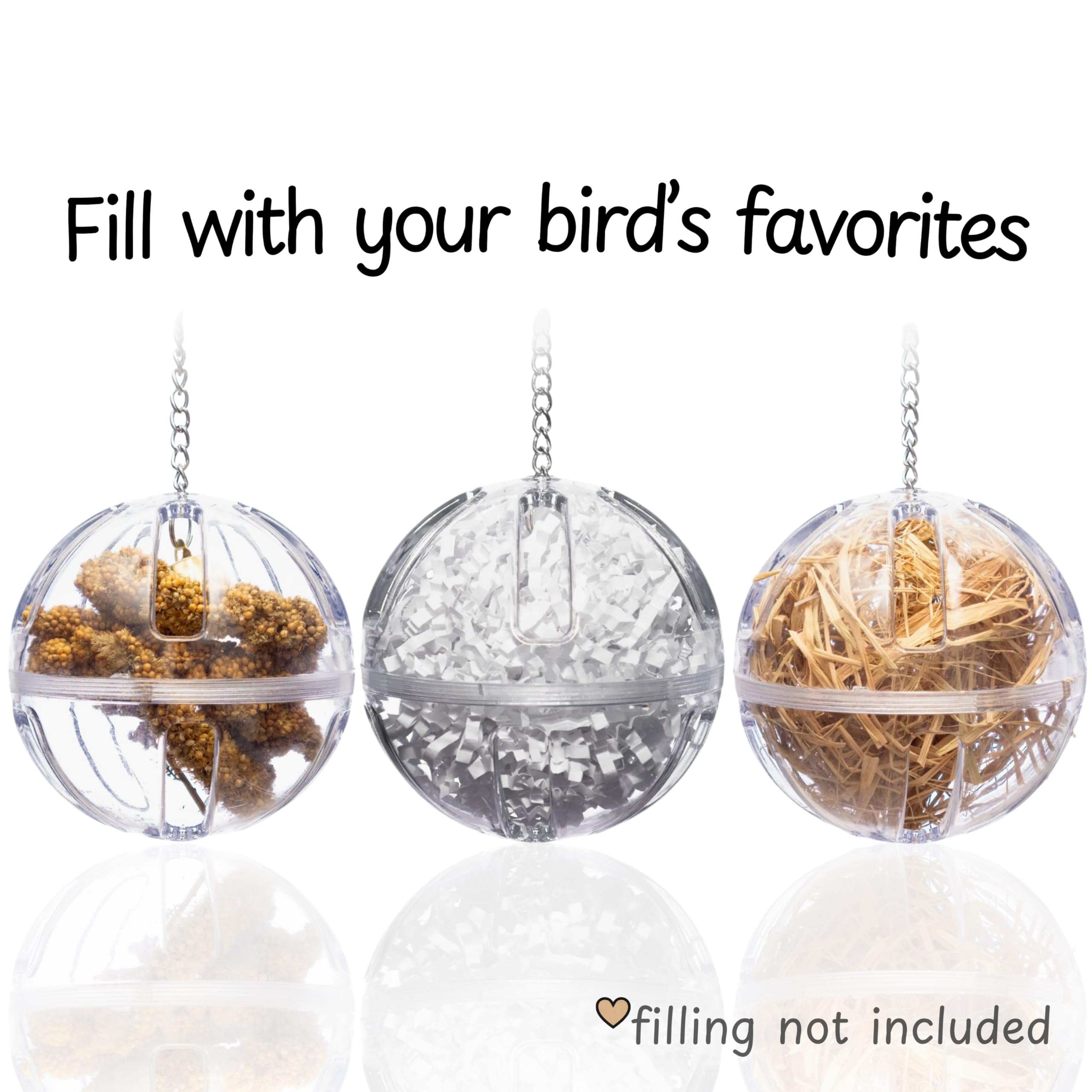 Lovely Little Flyers Bird Foraging Ball Toy, 3.5 Inch, Interactive Hanging Treat Dispenser & Enrichment Toy for Cockatiels, Parrotlets, Parakeets, Small Parrots, and Doves, Forage Toy for Parrots - image 3