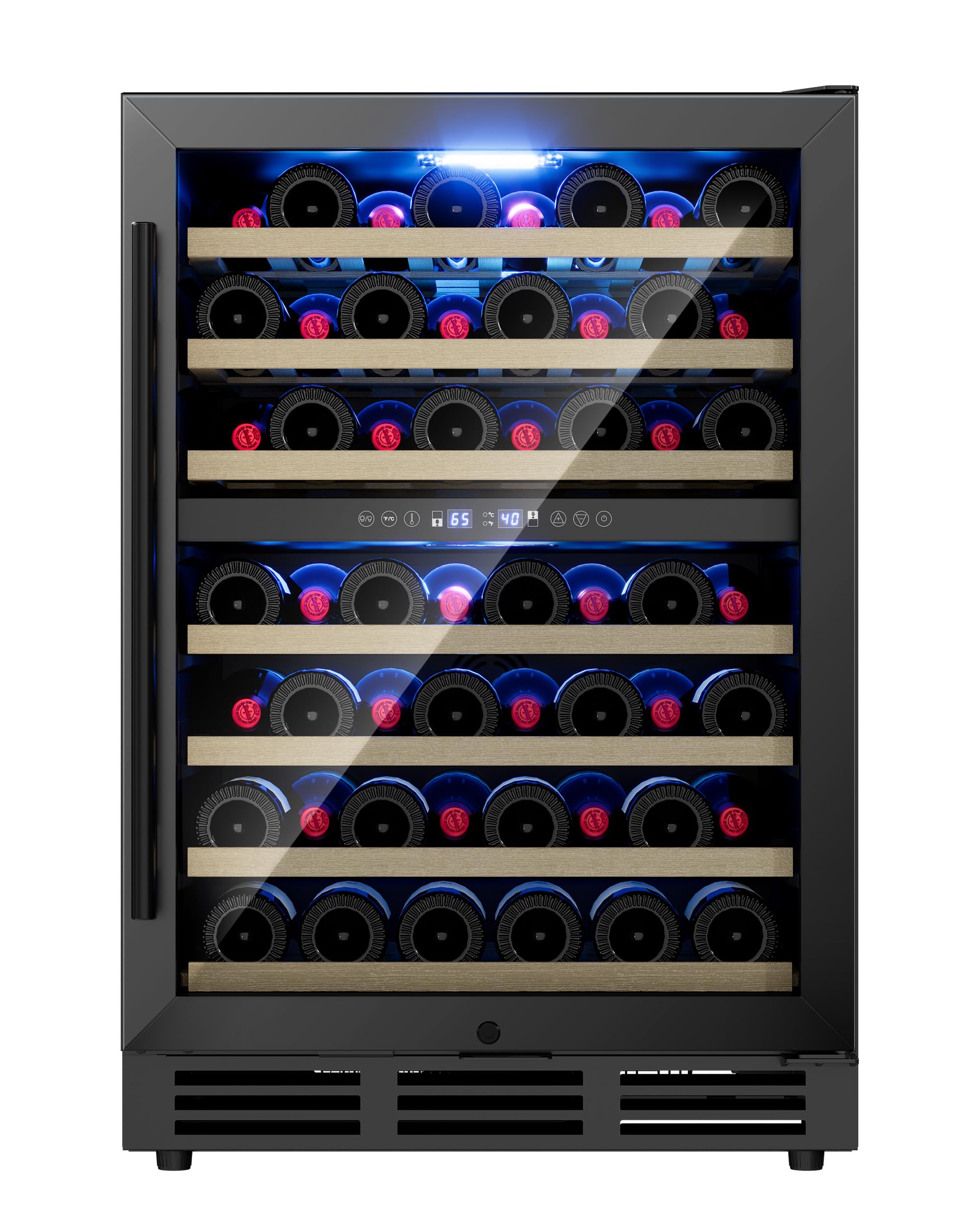 Photo 1 of ICEVIVAL 24 Inch Dual Zone Wine Fridge, 54 Bottle Under Counter Refrigerator for Built-in or Freestanding, Wine Cooler for Bottles with Glass Door, Removable Shelves for Home, Office (Blcak)