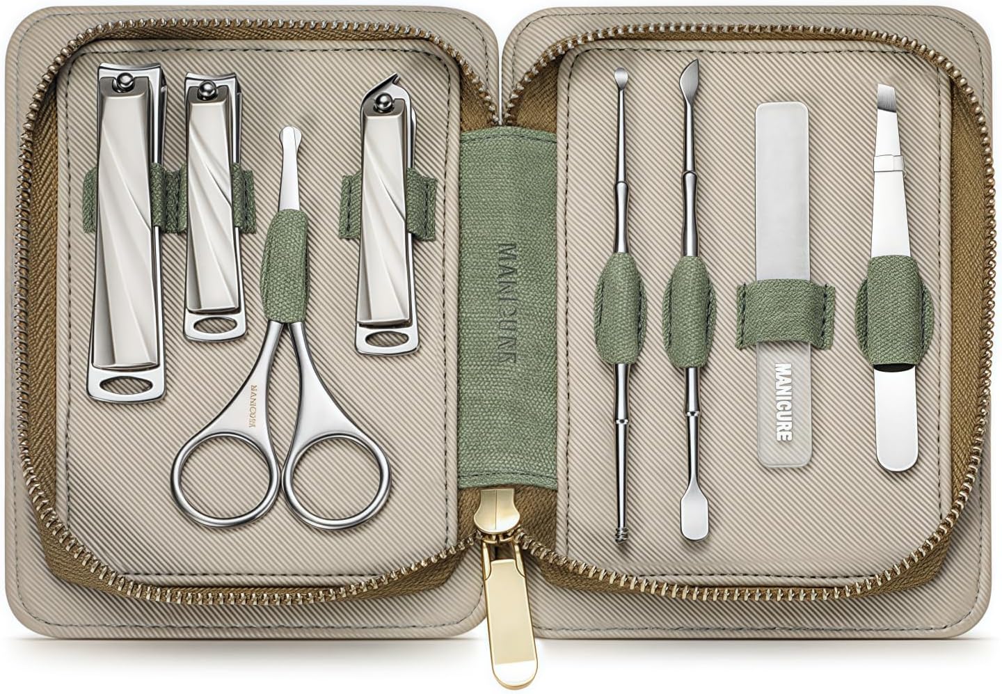 8-Piece Manicure Pedicure Set-Stainless Steel Nail Clippers Toenail Fingernail Cutters with Travel Case Complete Grooming Kit (Green) - Image 5