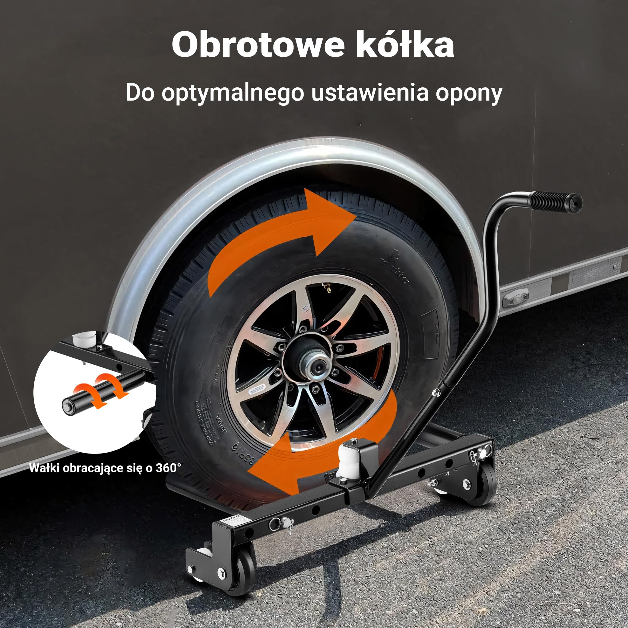 XPOtool Wózek do montażu kół do 250kg do opon 17-56,5cm (6,5-22,5") z podnośnikiem ze stali do warsztatu obsługa jednoosobowa