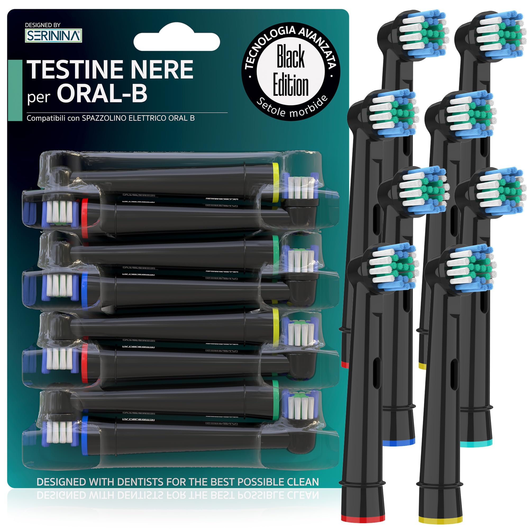 SERININA Testine Oral B Nere, Testine Spazzolino Elettrico Oral-B Nere, Black Edition, Ricambio di Alta Qualità per Spazzolini Elettrici, Testine Nere Oral B Compatibili
