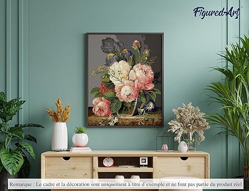 Vista 164 de Figured'Art - Juego de pintura por números, lienzo enrollado sin marco, para manualidades, para adultos, 16 x 20 pulgadas, jarrón de peonías