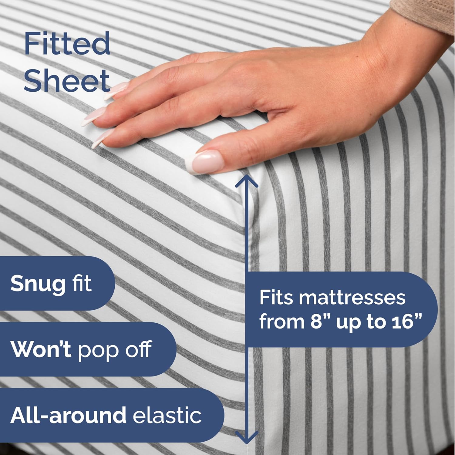 4pc Grey Stripes Sheet Set with Duvet (Queen Size) Bundle - Bed Set Includes Fitted Sheet, Flat Sheet, Duvet Cover and Pillow Cases/Shams - Hotel Luxury Bedding Set - Breathable & Cooling Duvet Set