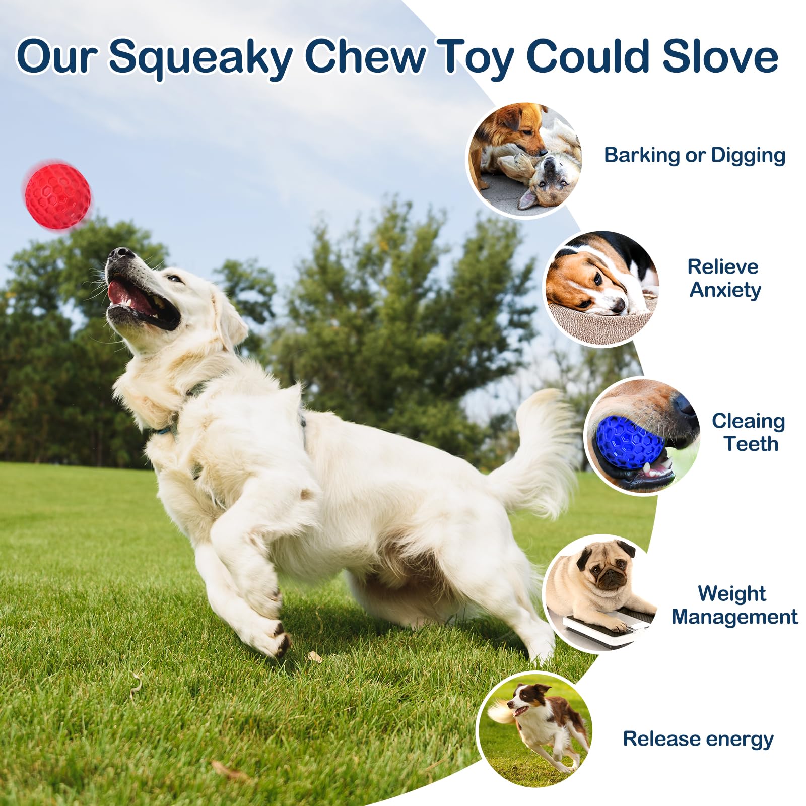 Pelota chirriante indestructible para perros, limpia los dientes, alivia la ansiedad, juguete interactivo para masticadores agresivos, juguete para perros para razas grandes y medianas,