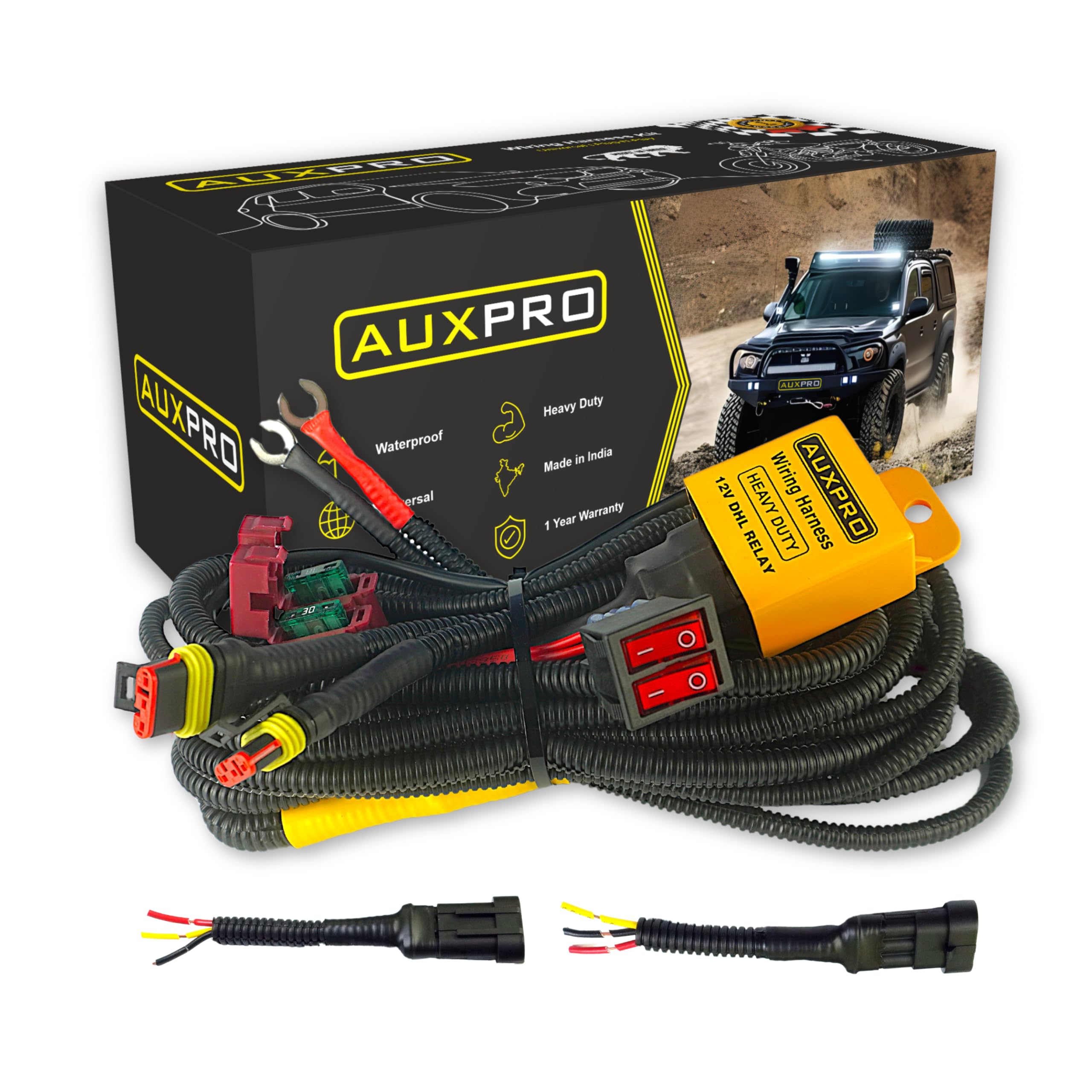 Fog Lamp Wiring Harness Kit for Cars with Dual Switch | Compatible with Dual Color Lights White and Yellow Supports High/Low Beam | 1 Year Warranty | Compatible with LIU HJG and Fog Lights