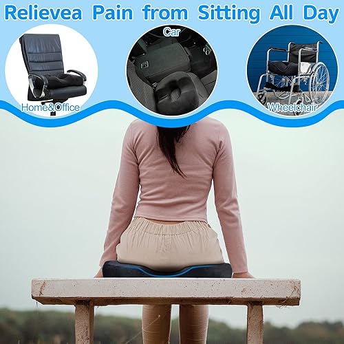 Miniatura 5 de Soaoo Cojín de asiento de espuma viscoelástica para el dolor de coxis, cojín posparto para coxis, ciática, embarazo, úlceras por presión,