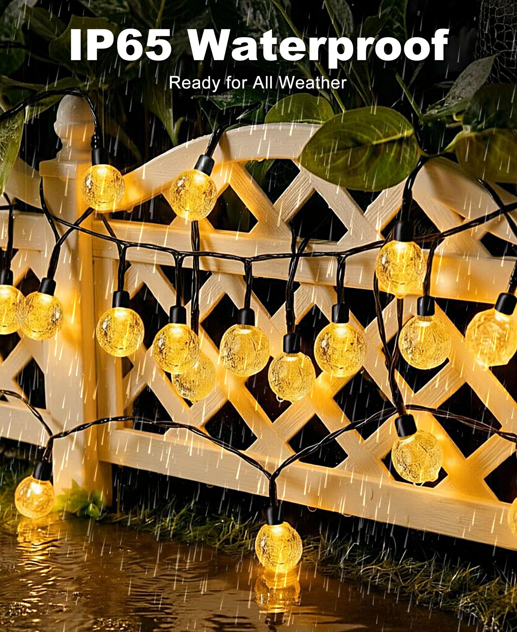 btfarm 49FT/15M Solar String Lights Outdoor, 50LED Solar Powered Patio Lights Outdoor Waterproof, 8 Modes Crystal Globe Lighting for Garden Fence Gazebo Tree Yard Porch Party Wedding Decor, Warm White - 5