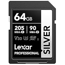 Lexar 64GB SD Card SILVER, fino a 205 MB, s in Lettura, Scheda di Memoria SDXC UHS-I, Classe 10, U3, V30, SD Card per Fotografi Professionisti, Videografi, Appassionati