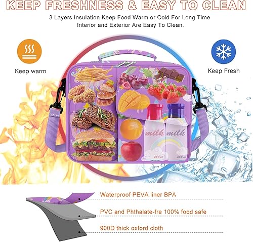 Miniatura 3 de TORRYZA Lonchera expandible para niñas niños mujeres doble aislamiento con 2 bolsas de almacenamiento reutilizables correa de hombro y soporte para