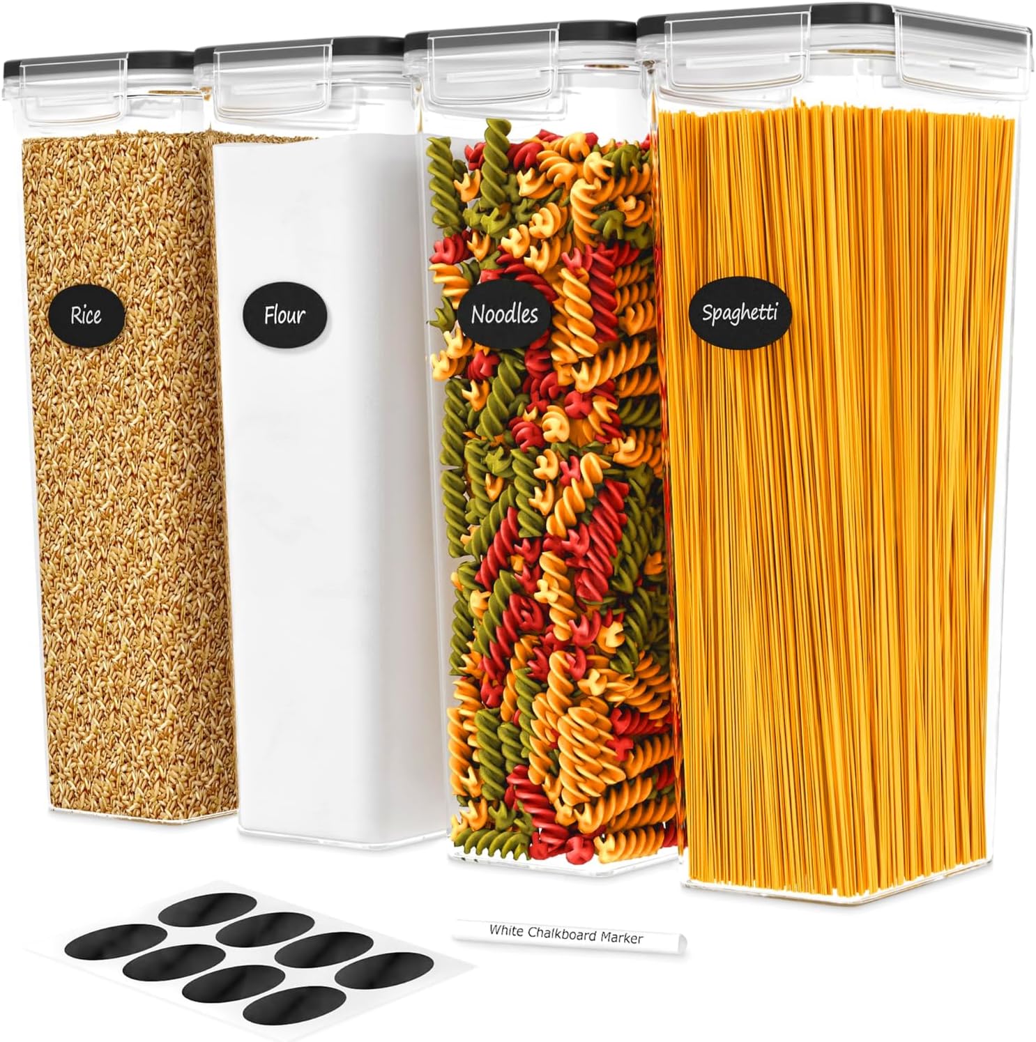 Airtight Food Storage Containers with Lids Set of 4-95 fl. oz Pasta storage Containers, BPA Free Plastic Spaghetti container - Air Tight Canisters for Kitchen Pantry Organization