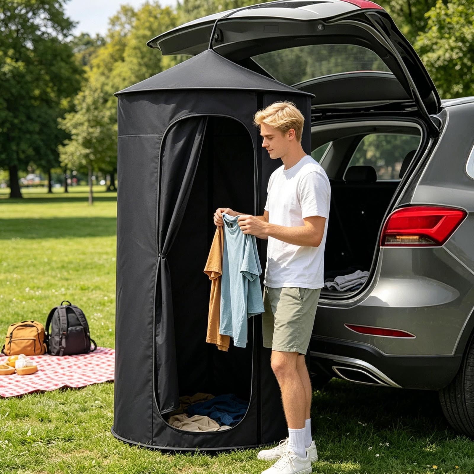 Tenda Spogliatoio Portatile con Ventose e Impermeabile Istantaneo | Spogliatoio per Portellone Auto all'Esterno per Campeggio Interno/Esterno, Picnic, Trekking, Doccia, Pesca, Viaggio in Auto,