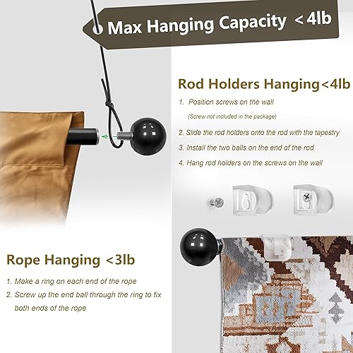 Miniatura 4 de Tapiz colgante telescópico para colgar tapices estéticos para habitación, decoración escalable para colgar en la pared, barra (17-32 pulgadas,