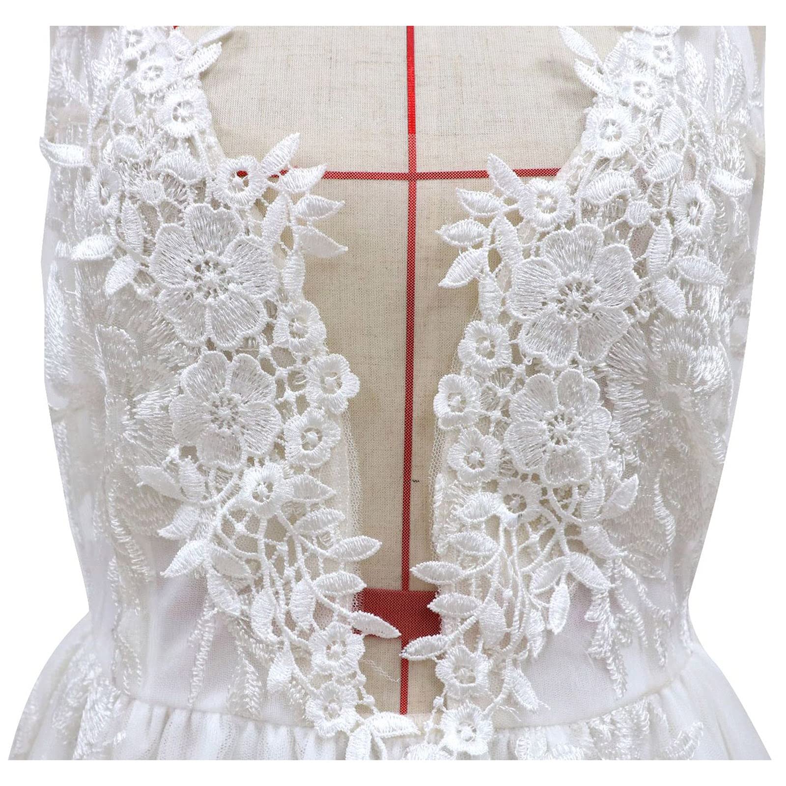 Abito da sposa da donna, elegante, sexy, con scollo a V, senza maniche, in tulle, colore bianco, lunghezza del pavimento, da principessa, da sera, da sposa, da damigella nuziale, in pizzo, con