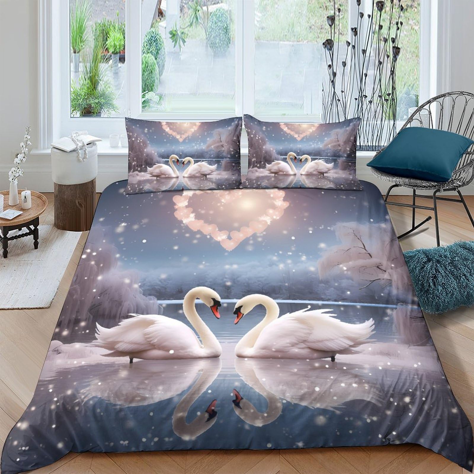Ctjqhvkz Style-7 3D Printed Swan Lake Fitted Sheet Microfiber Elegant Night Sky Mattress Cover For Bedroom Guest Room Decor Single（135X200cm）