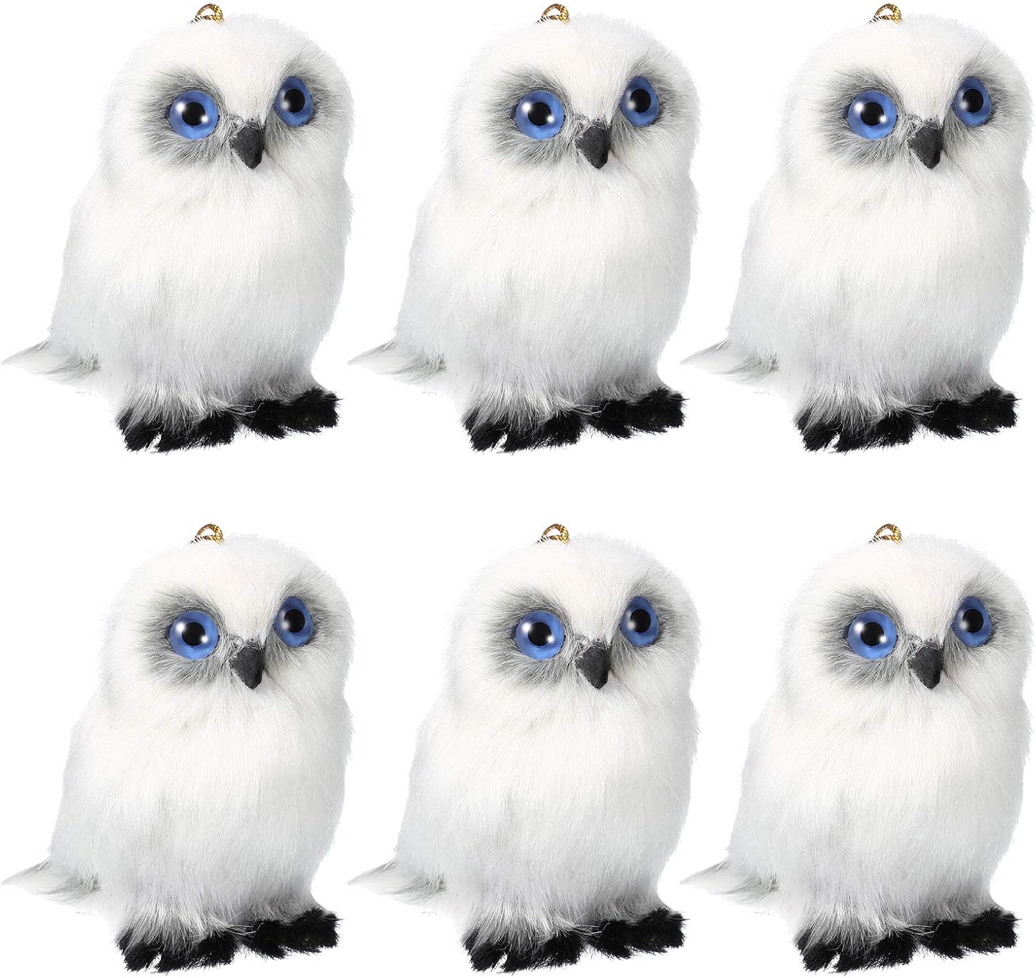 Skylety 6 Pcs Mini Stuffed Owl Plush Toy 3.2 Inch White Soft Plush Owl Animal Hanging Ornament DIY Keychain for Birthday Party Presents