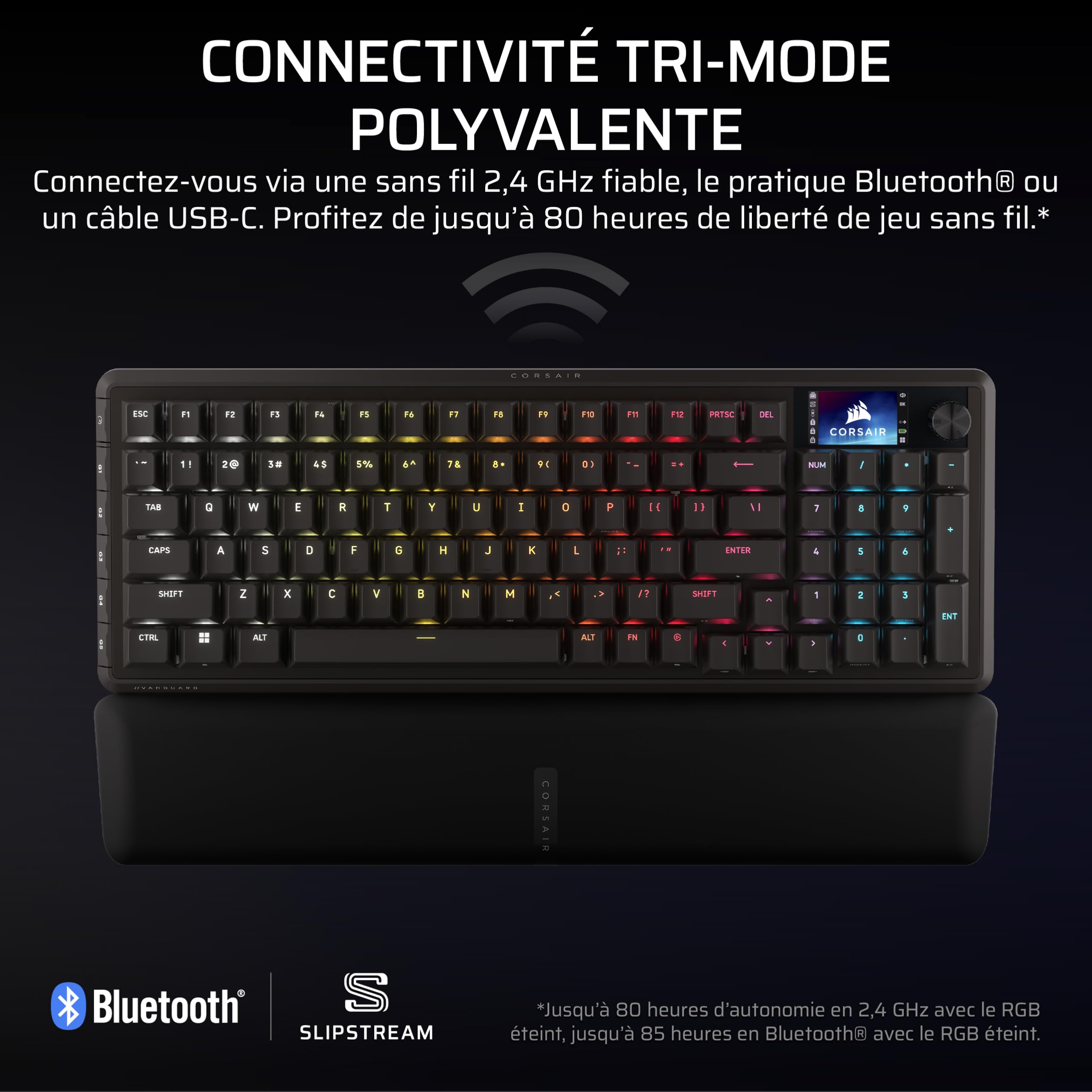 Corsair Vanguard 96 sans Fil Hall Effect Clavier de Jeu (AZERTY FR) – Noir | Magnétique Mécanique, 96%, MLX Plasma Commutateurs, Interrogation 8 000 Hz, Rapid Trigger, Stream Deck Virtuel, SOCD Flashtap