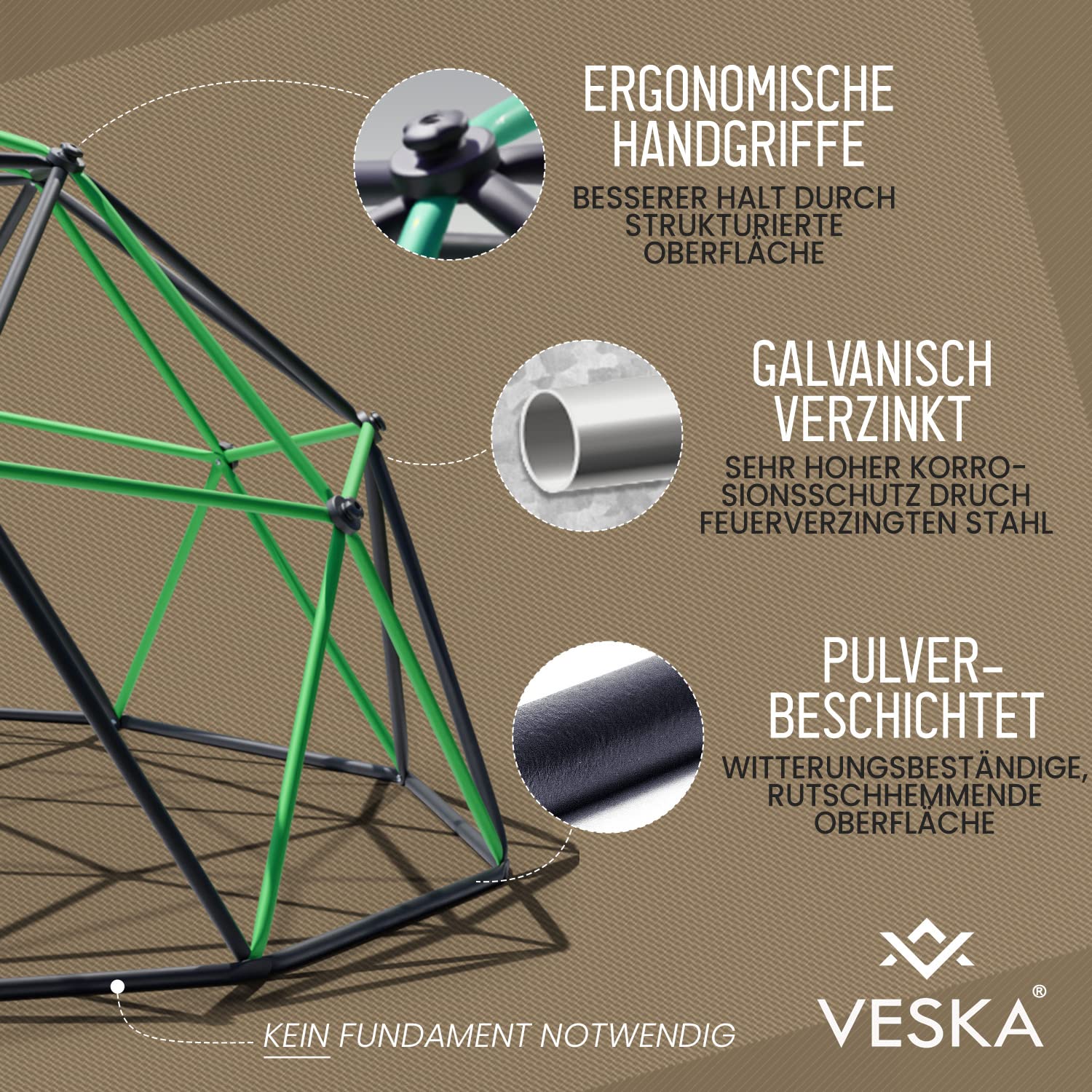 VESKA Klettergerüst DomeClimber Kinder Metall Kletterkuppel Geodome (10FT - 305cm, anthrazit/pink)