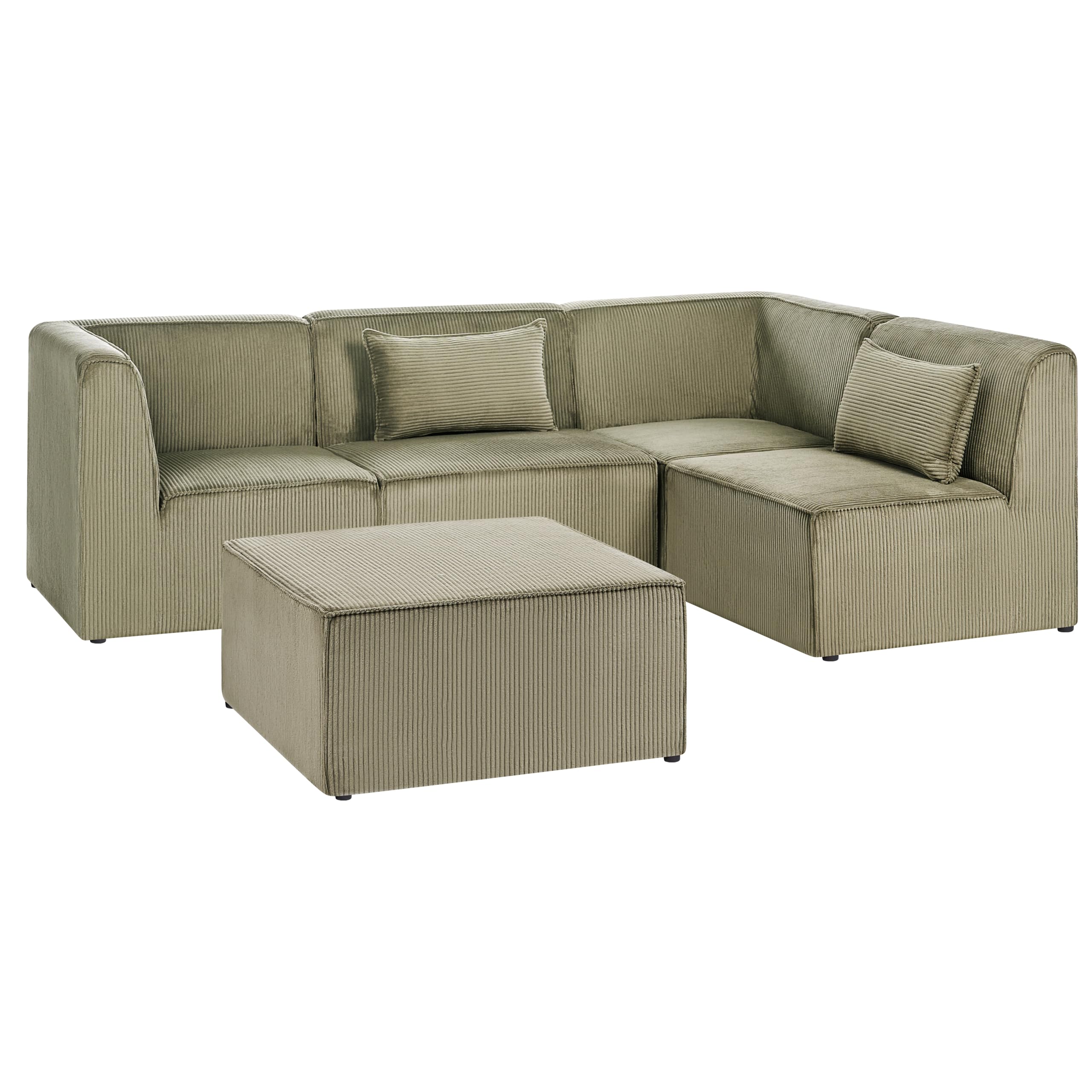 Sofa narożnik lewostronny modułowa 4-osobowa kanapa z otomaną sztruksowa zielony Lemvig