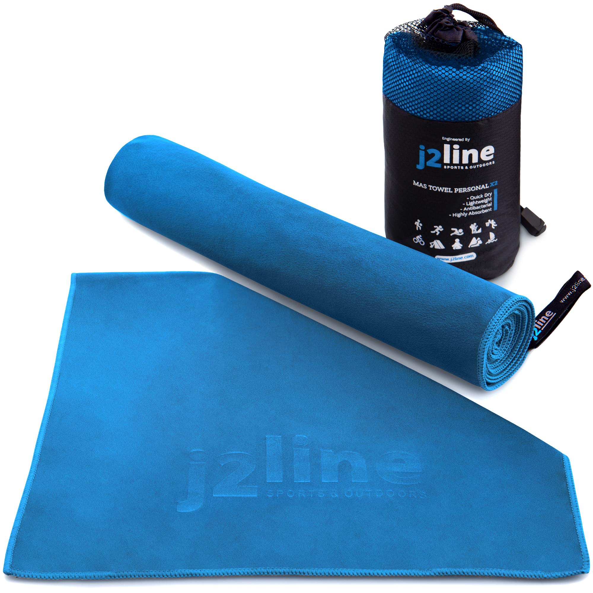 j2 Line Set of 2 Camping Towels Beach Towels - Super Absorbent, Lightweight & Quick Drying! Travel, Gym, Pool, Bath or Gym