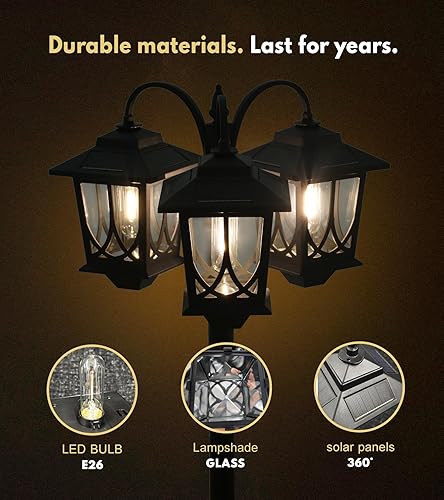 Miniatura 5 de Luces solares para exteriores, lámparas solares de pie para exteriores, 3 cabezales impermeables para jardín, césped, camino, patio, puerta