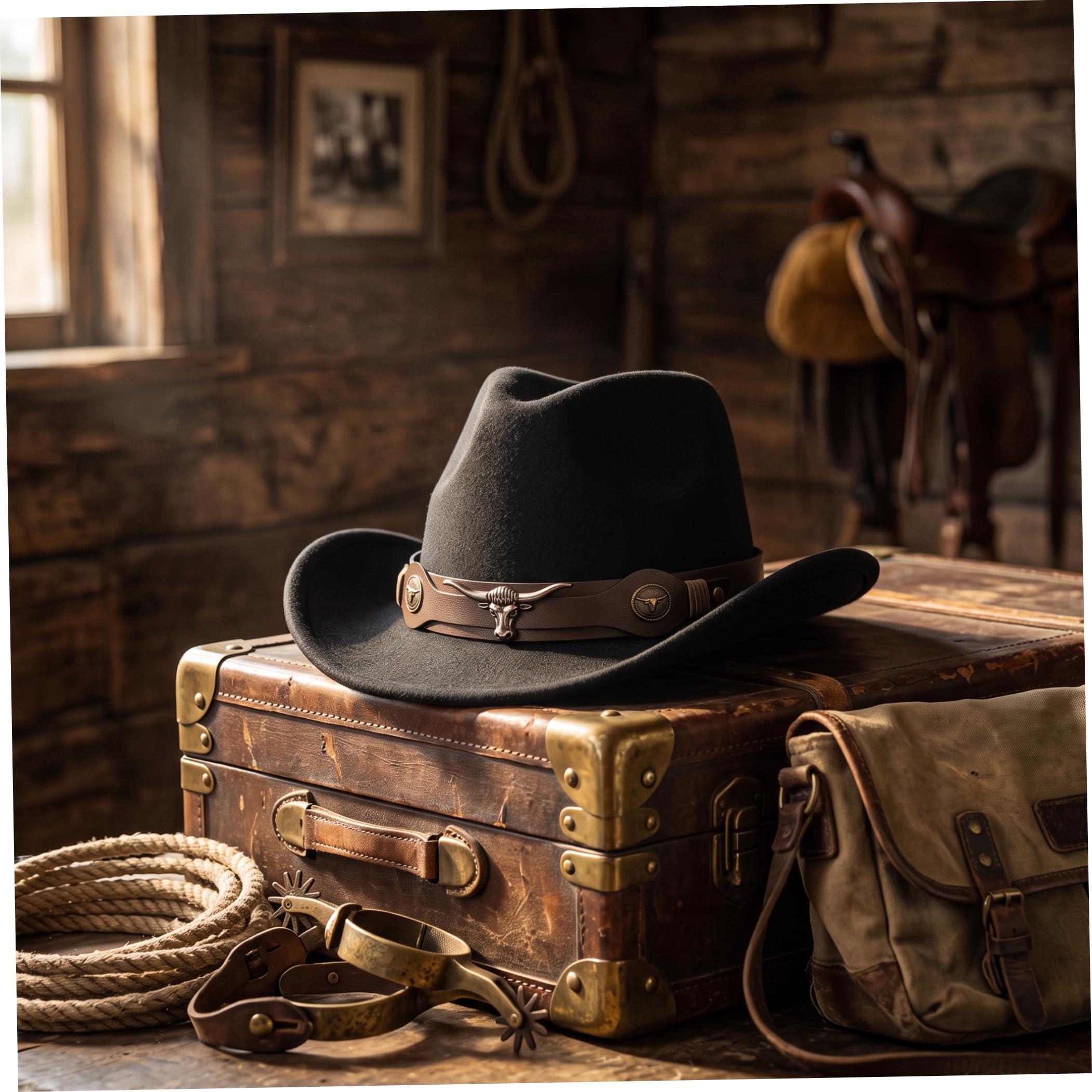 Cappello Western per uomo e donna, finitura Fedora Coffee con testa di