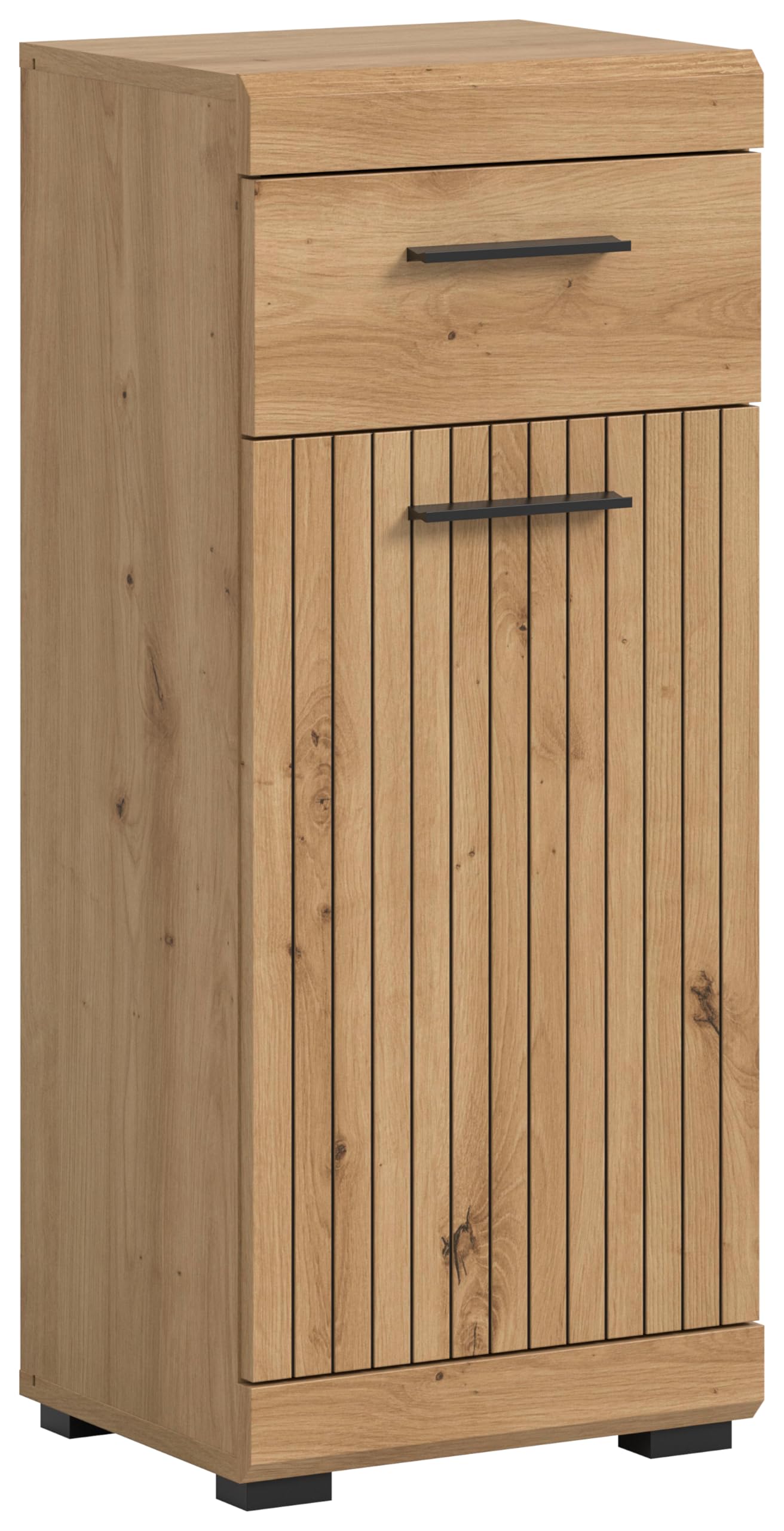 xonox.home - Standschrank Scout 37x88x31 cm in Artisan Eiche und schwarzen Akzenten - Midischrank Badschrank Badmöbel Schrank - schöner Blickfang hochwertig verarbeitet robust und langlebig