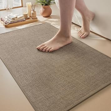 MontVoo Bath Mat Rug-Ultra Thin Non Slip Bath Mats for Bathroom Mat Quick Dry, Rubber Backing Washable Bathroom Rugs Fit Under Door, Absorbent Bath Rugs for Floor,17"x24",Khaki