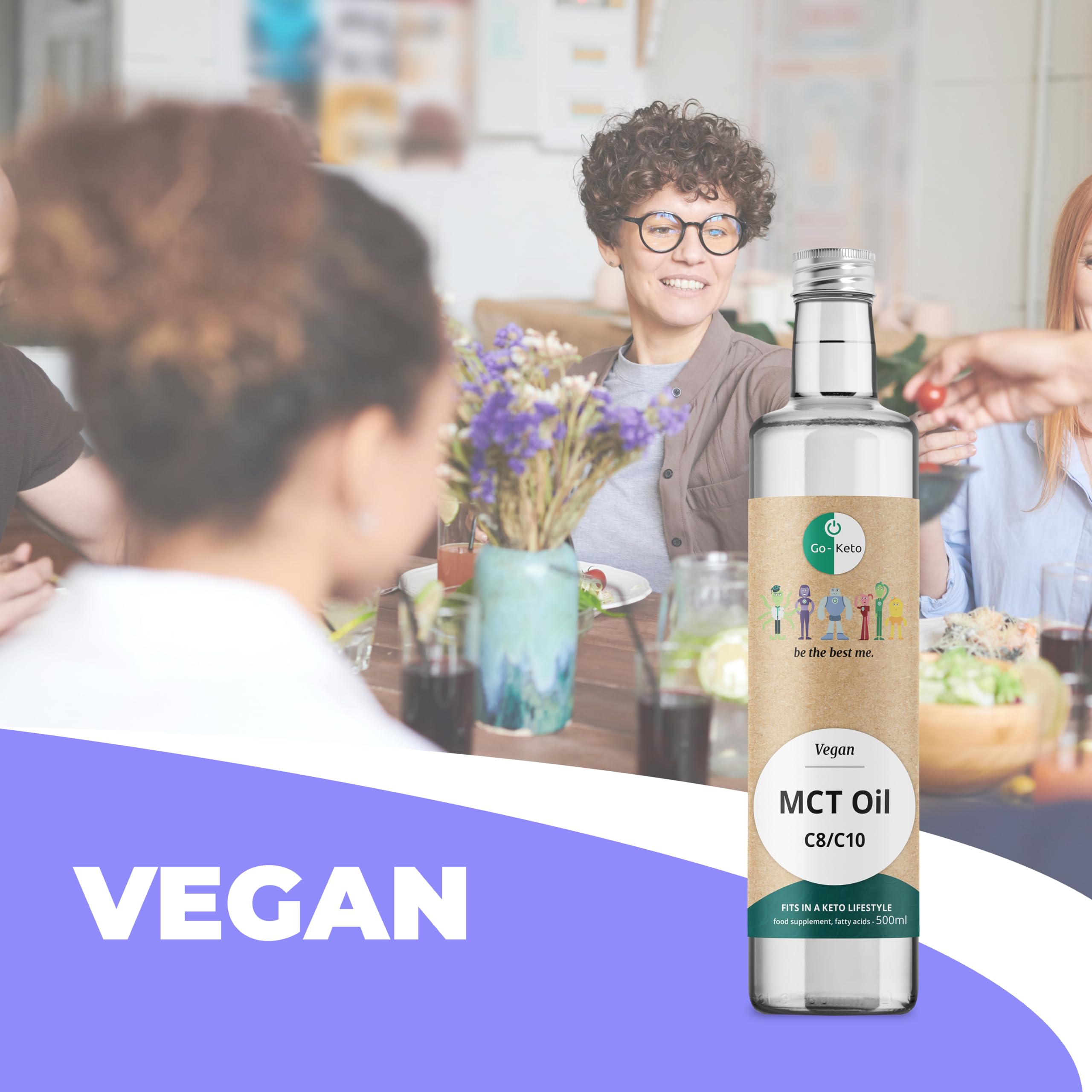 Go-Keto MCT Oil, 500 ml, Huile TCM premium C8/C10, 100% huile de coco, dans bouteille en verre, sans huile de palme, top pour le régime keto, pour un bulletproof coffee, Paléo, végane