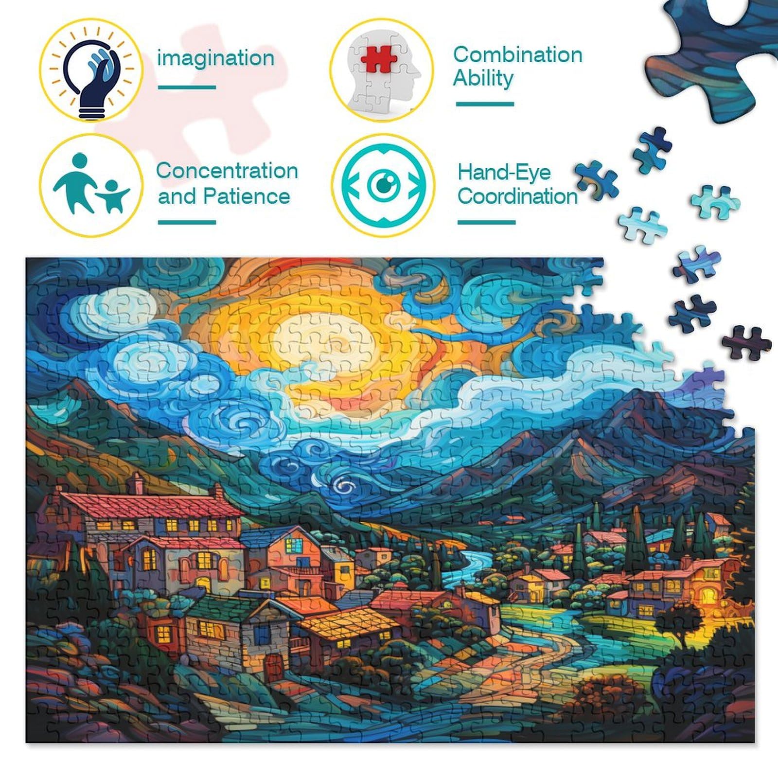 Villages Educa Adult 1000 Puzzle 1000 Cartoon Puzzle Oryginalna Edukacja Puzzle dla dorosłych i młodych miłośników puzzli 1000 sztuk (75 x 50 cm)