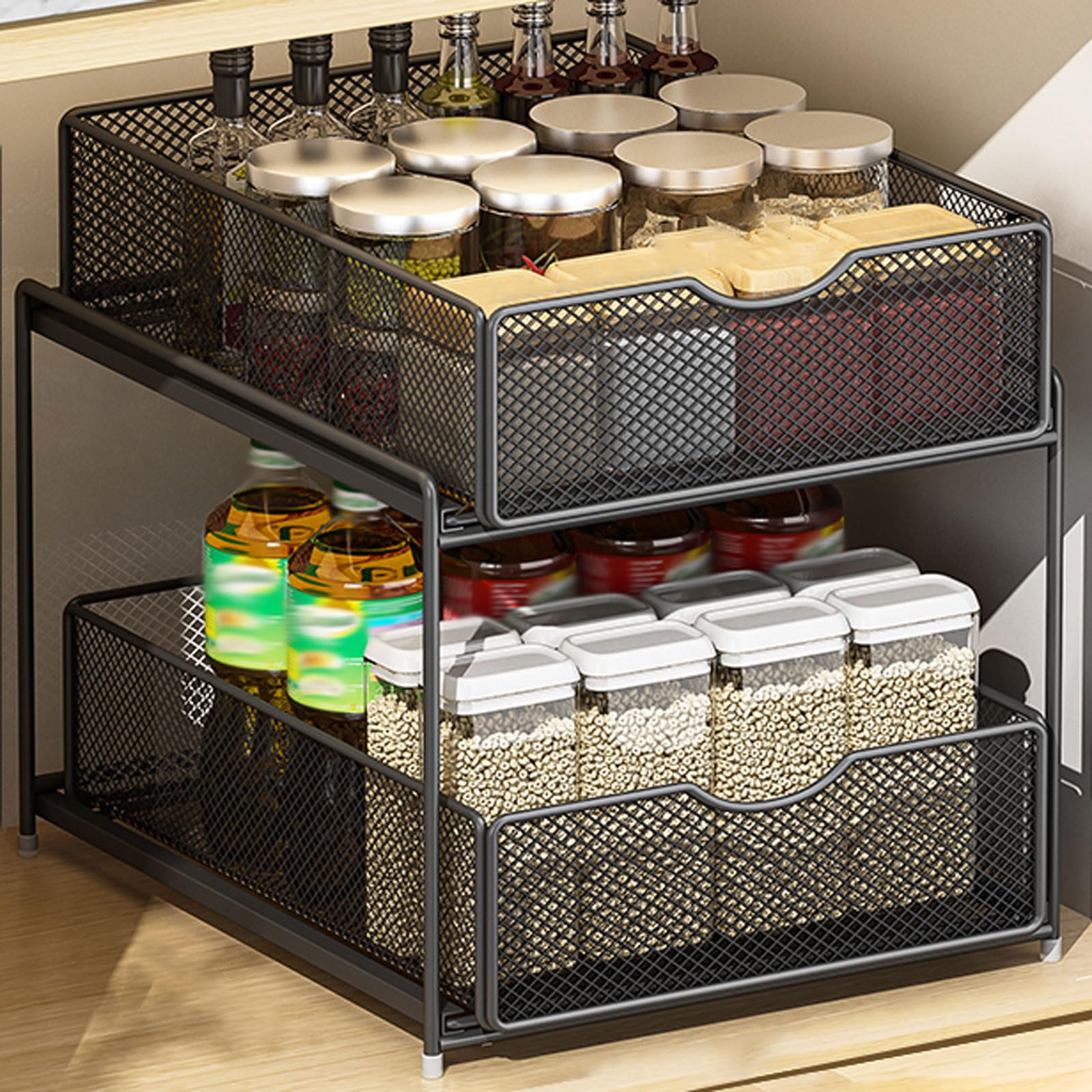 ZQFHSX Under Sink Kitchen Storage Rack Cabinet Shelf for Space Saving Helper Efficient Ideal and Bathroom Use