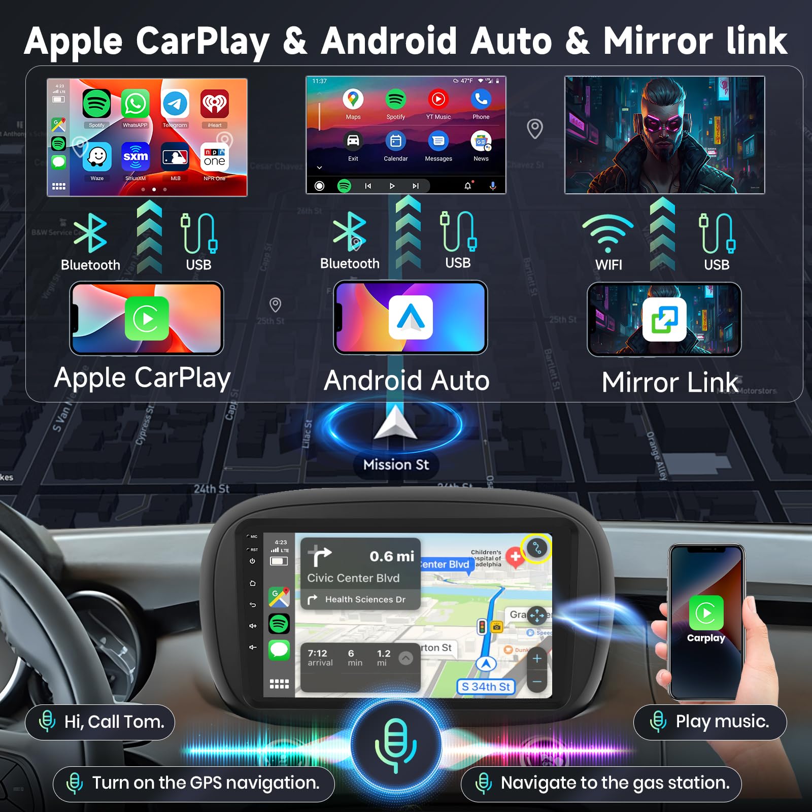 6G+128G Autoradio per Fiat 500X 2014-2020 8-Core Android Radio Bluetooth GPS, Hodozzy per Fiat 2 Din 9 Pollici Touchscreen Stereo CarPlay Wireless Android Auto, WiFi Navigatore DSP, FM RDS Telecamera