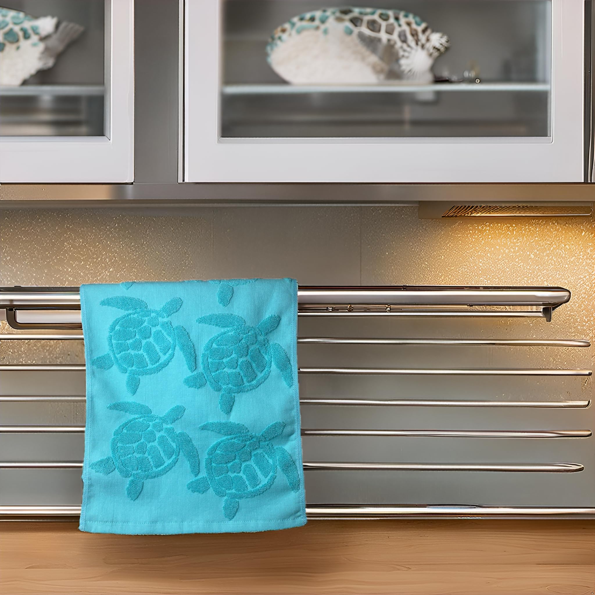 2 toallas de mano de tortuga marina para baño, 100 % algodón, tejido jacquard, verde azulado, turquesa, playa, playa, invitados, toallas de mano para baño, cocina, accesorios de decoración