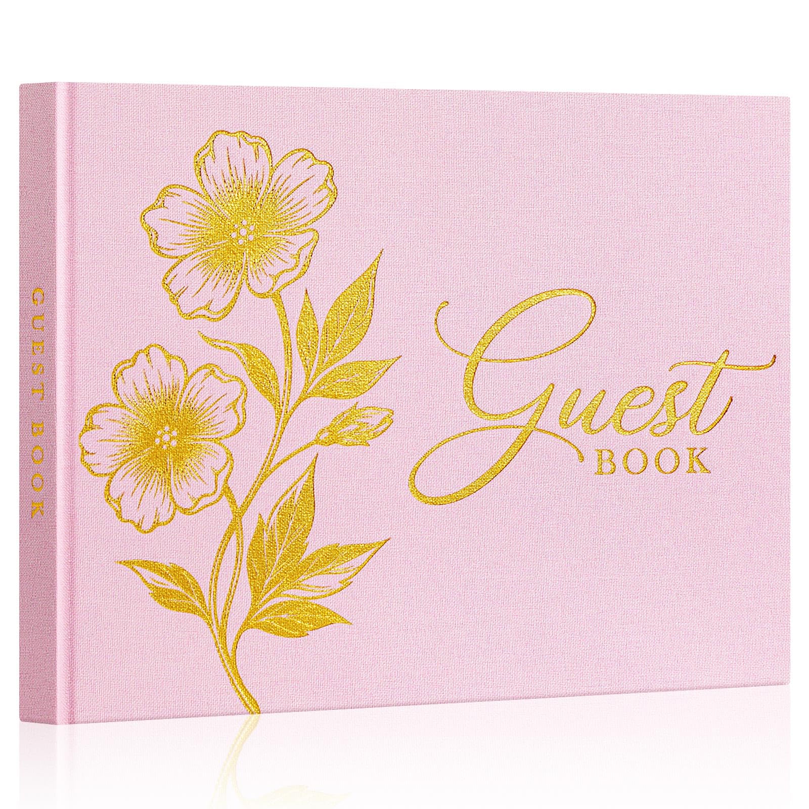 Lanpn Wedding Guest Book, 108 Blank Pages Guest Sign in Book, Linen Signature Polaroid Photo Guestbook for Wedding Reception Bridal Baby Shower Anniversary Quinceanera Birthday Graduation, Pink