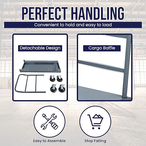 Miniatura 7 de Carro de plataforma plana industrial, carrito de plataforma resistente, 48 x 24 pulgadas, carrito de mano con placa de diamante súper resistente,