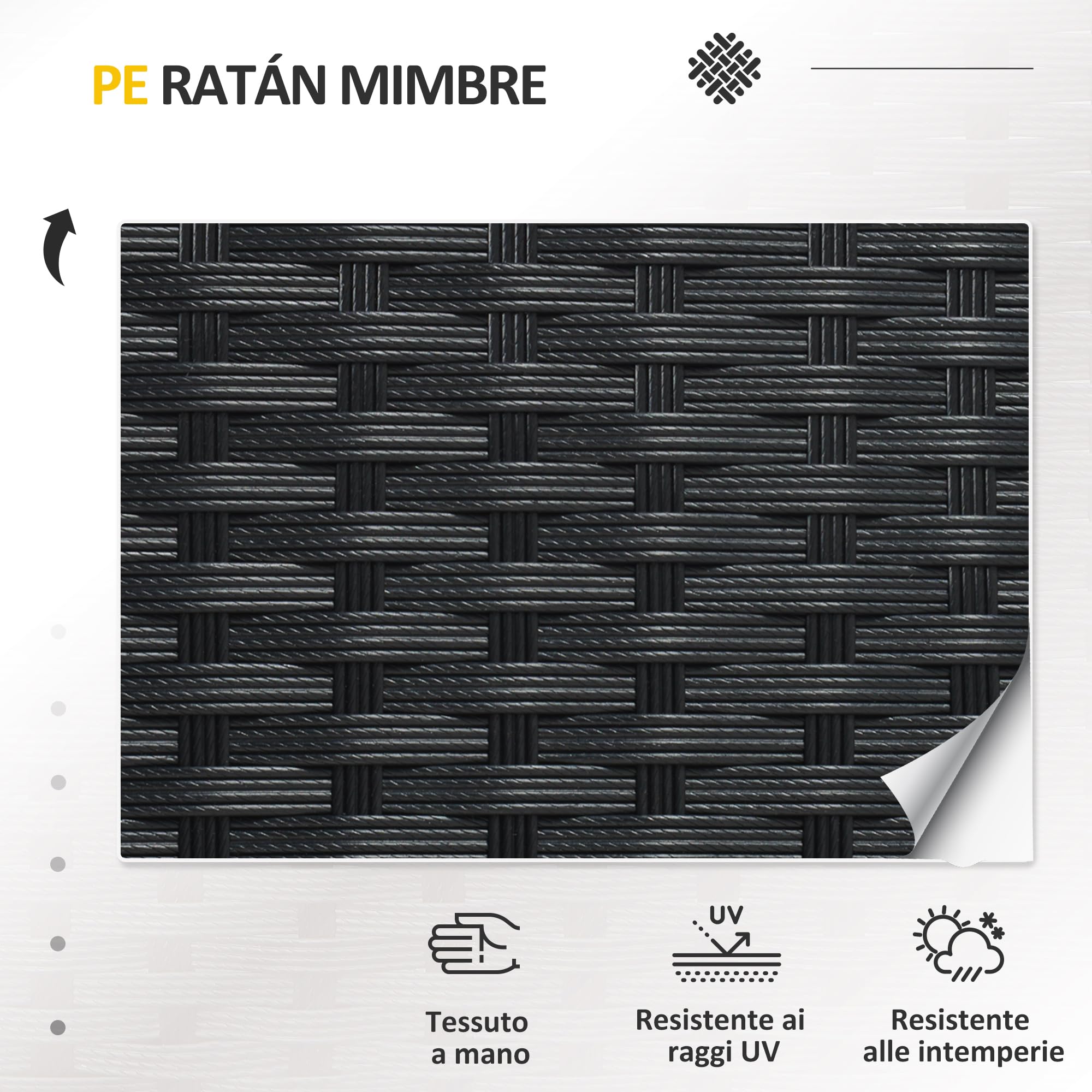 Outsunny Salotto da Esterno in Rattan PE da 4 Pezzi Nero e Grigio | Salottino da Giardino, Divanetto 2 Posti, 2 Poltrone con Cuscini, Tavolino in Vetro