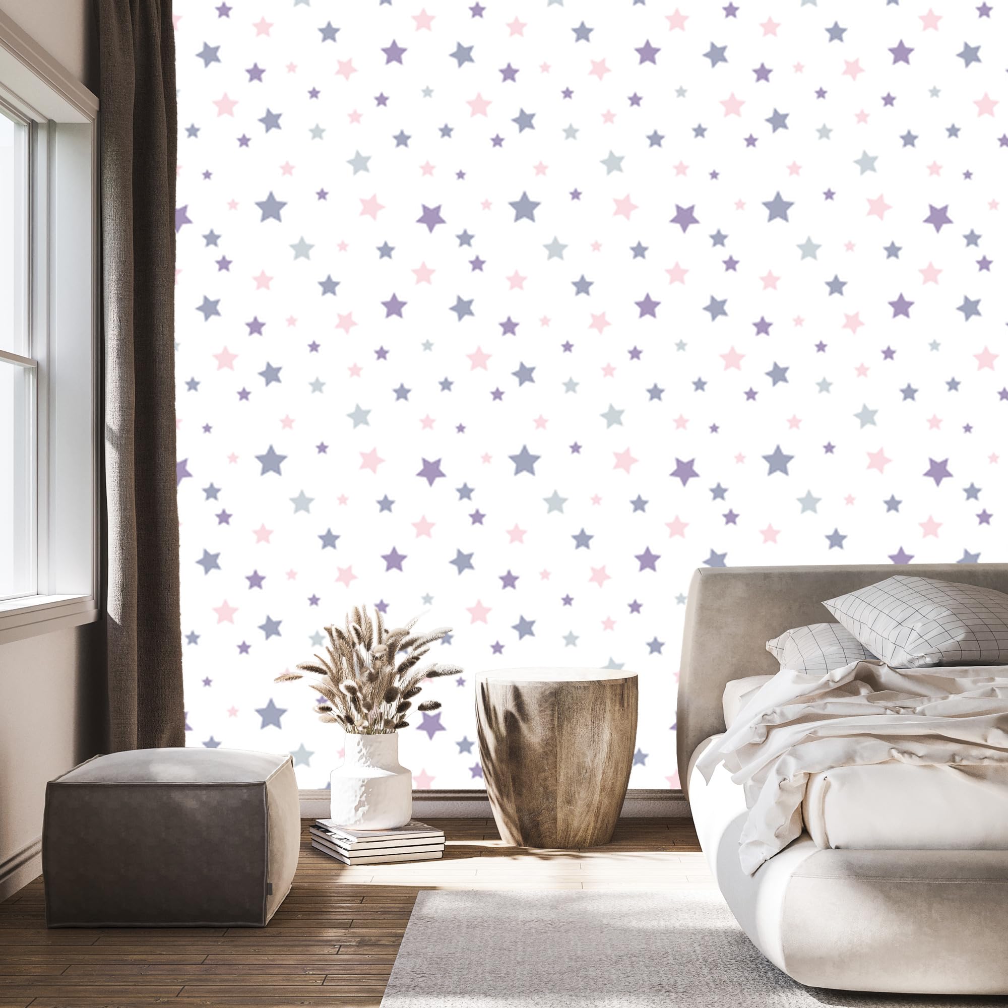 Vliestapete Zarte Pastellsterne 50 x 1000 cm | Ausdrucksstarke Bildgestaltung; Charaktervoller Raumschmuck; Harmonische Akzentfläche; Kleister im Set