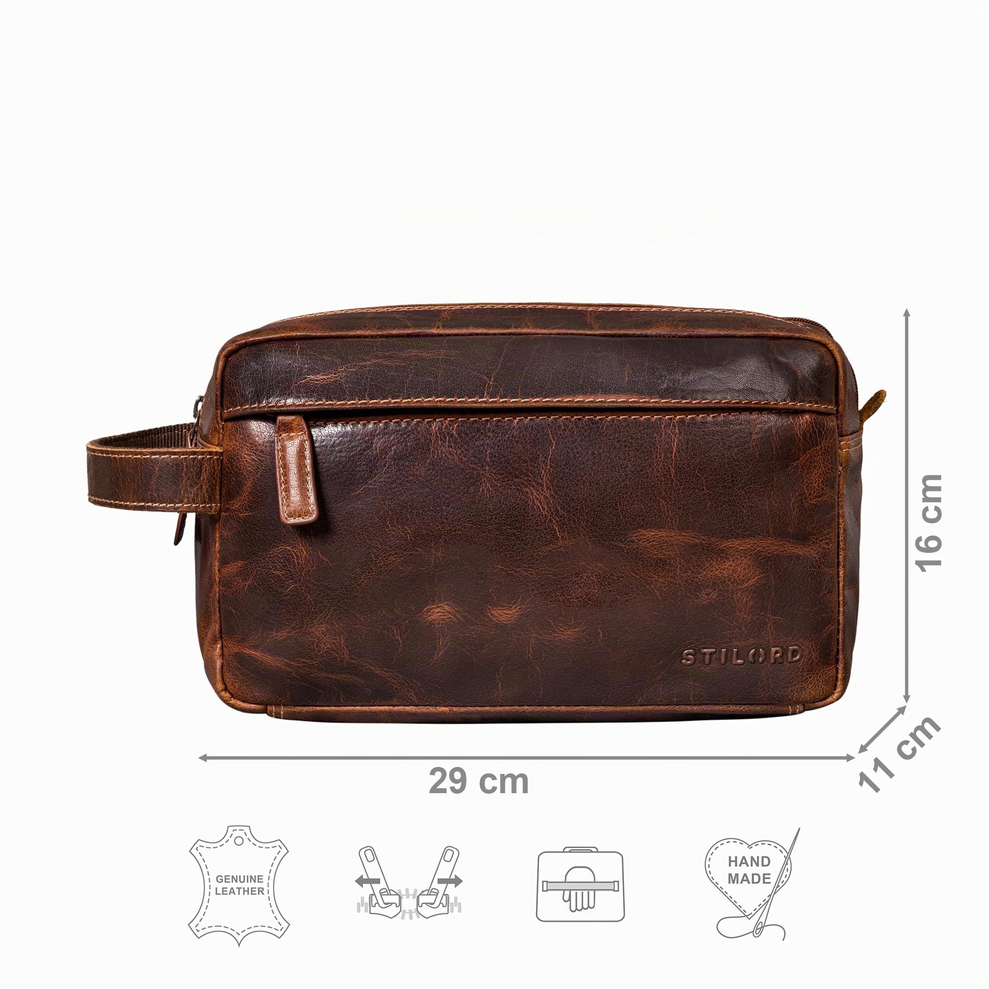 STILORD 'Marbella' Kulturbeutel Herren Leder Kulturtasche Damen Echtleder Reise-Kosmetiktasche Groß Waschtasche Schminktasche mit Fächern Wasserdicht - Reisen Handgepäck, Farbe:luino - braun