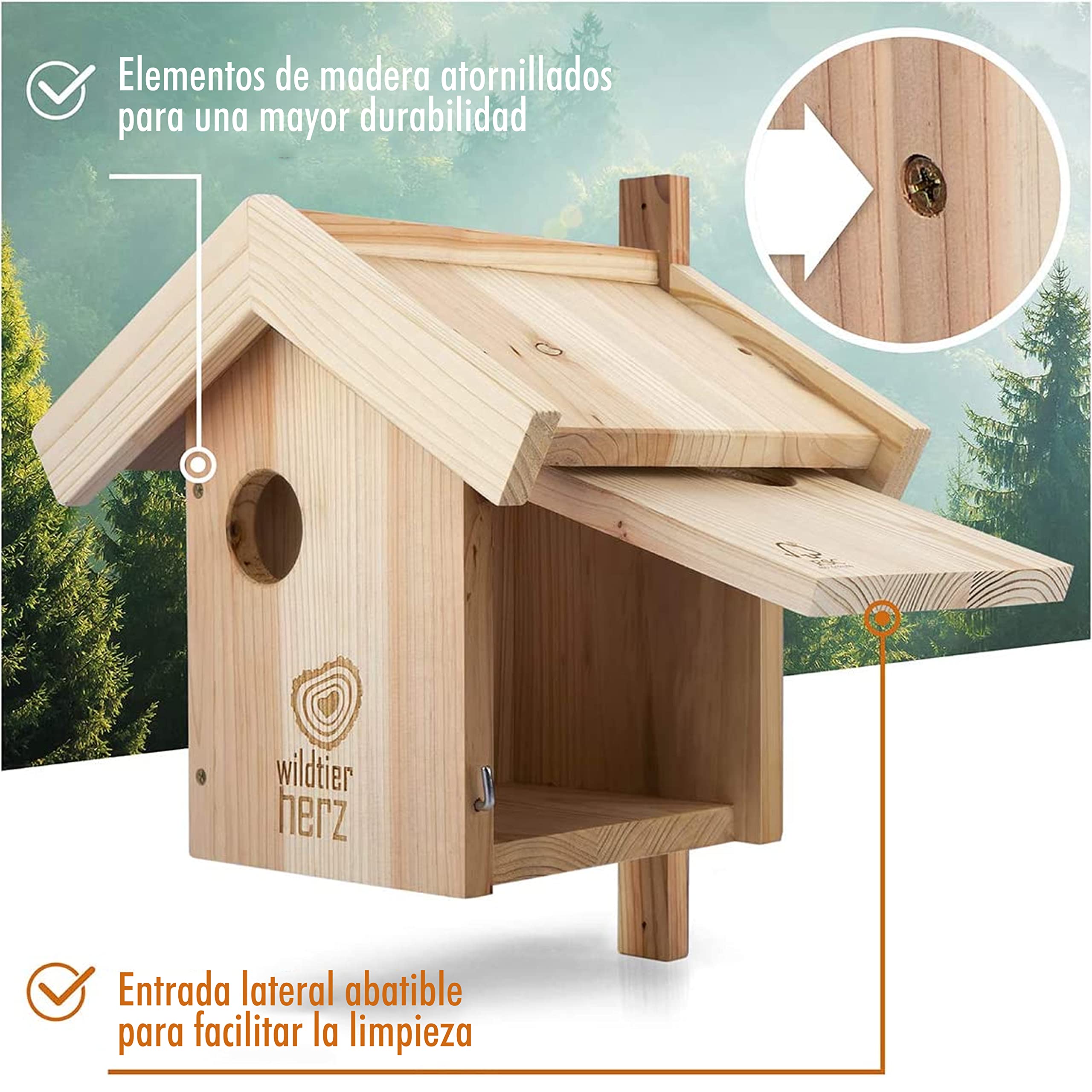 wildtier herz I Ardilla Kobel – Nido para Ardilla de Madera Maciza atornillada, casa de Ardilla y Caja Nido para Colgar en el jardín