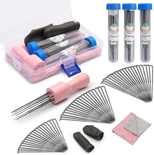 IMZAY Kit de fieltro de aguja de 63 piezas, herramientas de fieltro de aguja, suministros de fieltro de aguja de lana con agujas de fieltro, mango