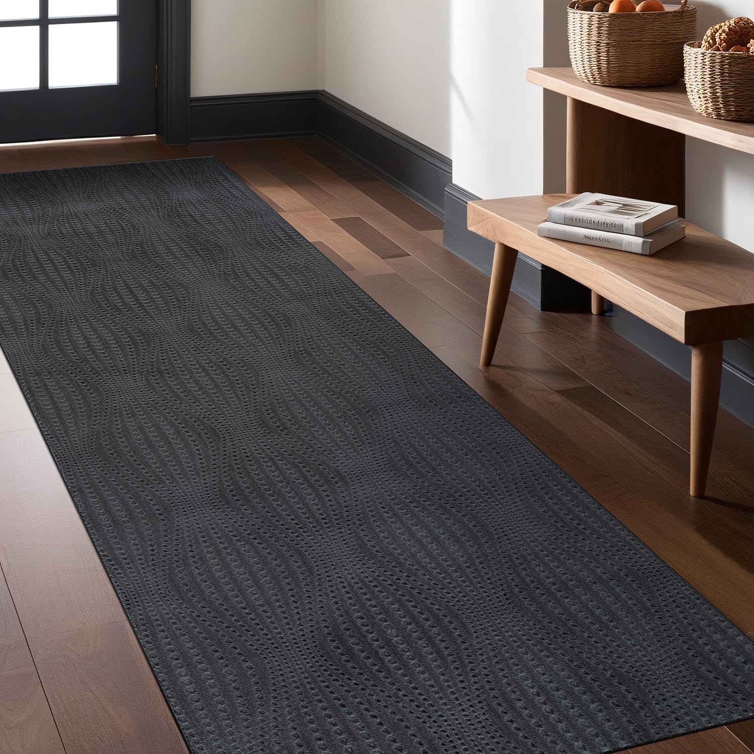 Luul Home Modern Dark Gray Non Slip Runner Rug 2x7 Non Skid Soft Rubber Back Hallway Rugs Kitchen Bedroom and Laundry Room Runners Easy Cleaning Stain