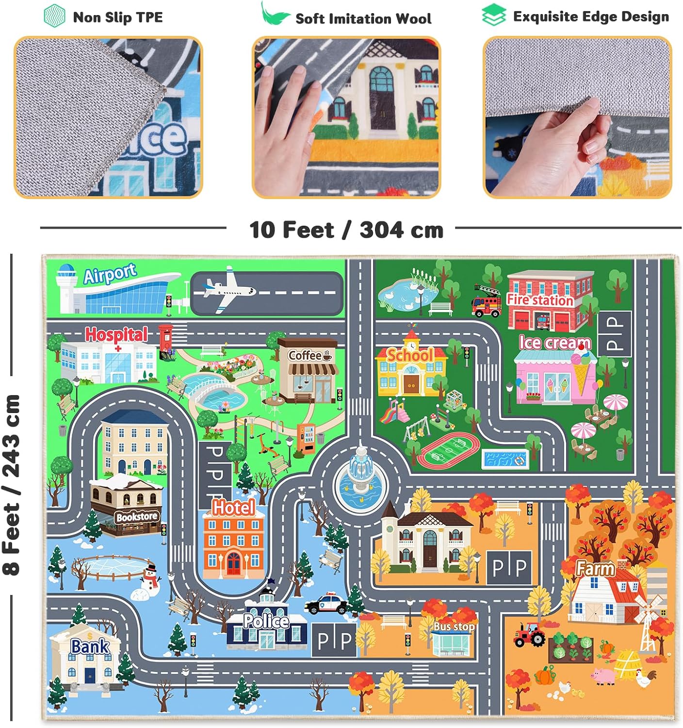 Kids Rugs for Playroom, 8' x 10' Car Rug for Kids Play Mat with Non-Silp Backing, Toddler Rugs Classroom Washable Kid Educational Playroom Rug for Learning Boys Girls Bedroom