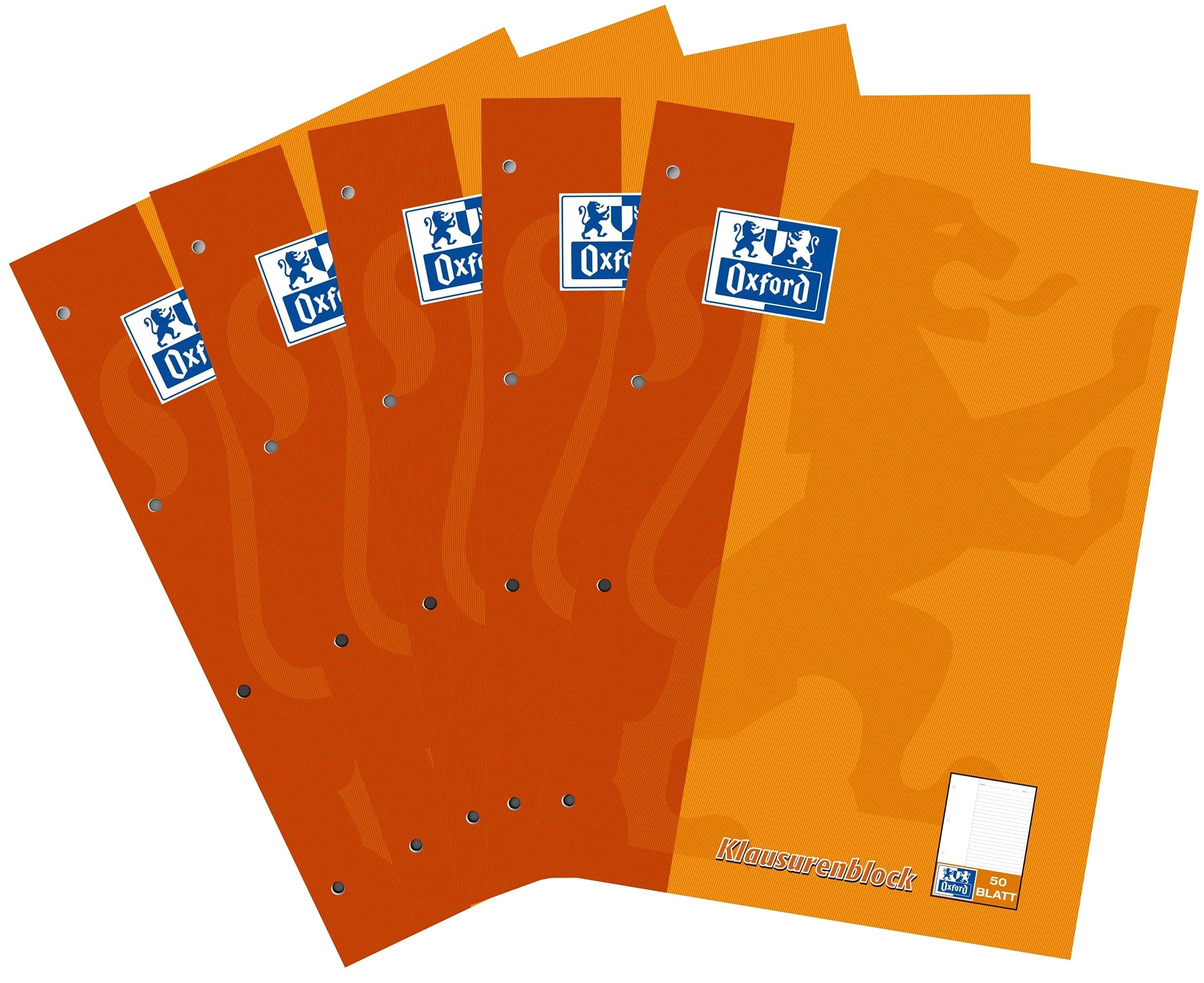Oxford100061261 Test Pad / A4 / Lined/White Margin on Left / 50 Sheets / 90 g/m² Optic Paper/Pack of 5 / Orange